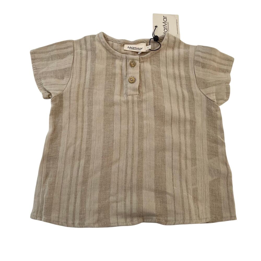 MarMar Copenhagen Boys Tan Cotton Short Sleeve Shirt 12M NWT Designer Lux